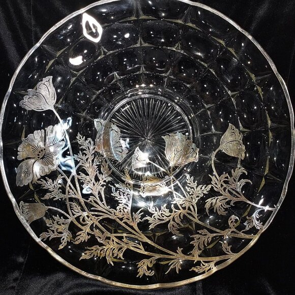 Cake Plate Flanders Clear Sterling Overlay Poppy Silver City Serving Platter 13" - Picture 2 of 10
